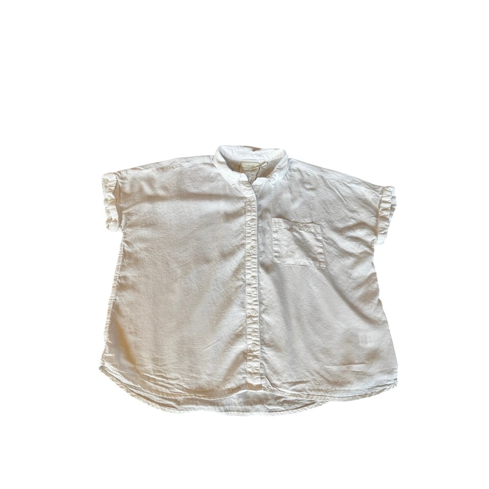 Ecothreads Womens White Short Sleeve Button Down Shirt Relaxed Fit Size Large